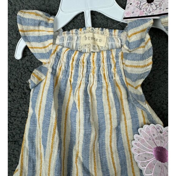 Btween 3M 3 nfant Outfit Set With Headband Yellow & Blue Stripes Embroidered Flo - Picture 3 of 7